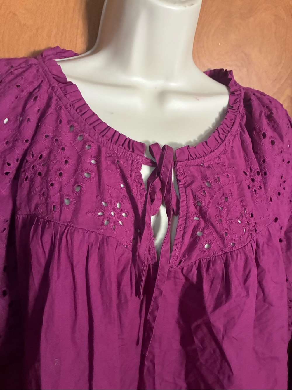 Cato Magenta Eyelet Puff-Sleeve Peasant Blouse - Picture 3 of 5